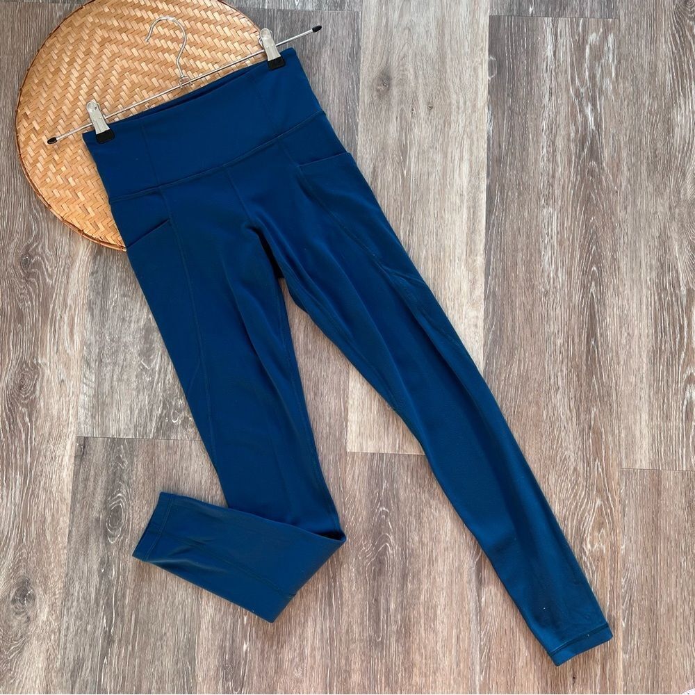 Athleta stash pocket salutation tight leggings dark teal‎ women’s size XS